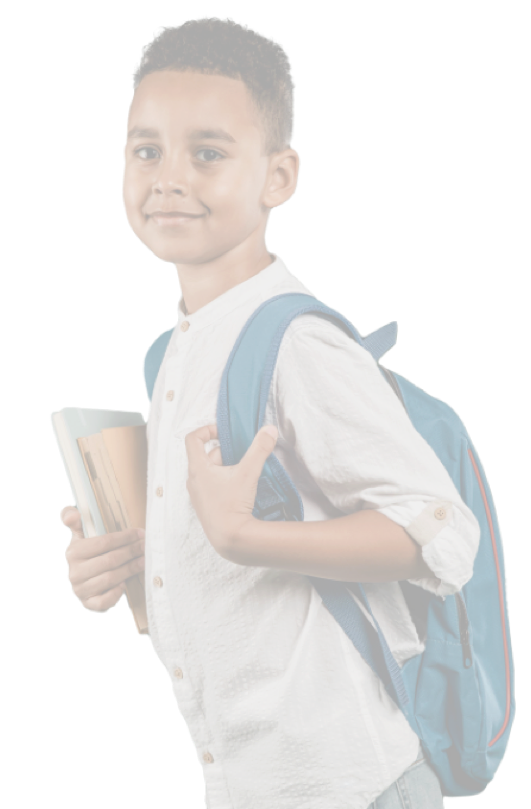 Student with books and carrying backpack